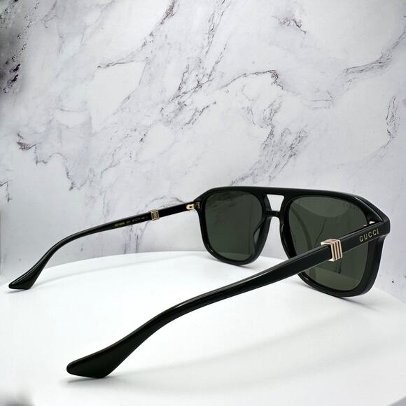 New GUCCI Sunglasses Black Aviator Pilot Gold Logo Metal Red Green Web Gucci - Picture 14 of 16